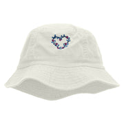 Flowery Heart Embroidered Pigment Dyed Bucket Hat - White OSFM