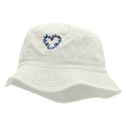 Flowery Heart Embroidered Pigment Dyed Bucket Hat - White OSFM