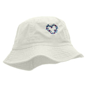 Flowery Heart Embroidered Pigment Dyed Bucket Hat - White OSFM