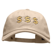 Triple Money Sign Embroidered Unstructured Cotton Twill Washed Cap - Khaki OSFM