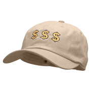 Triple Money Sign Embroidered Unstructured Cotton Twill Washed Cap - Khaki OSFM