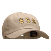 Triple Money Sign Embroidered Unstructured Cotton Twill Washed Cap - Khaki OSFM