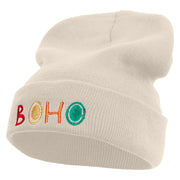 Artistic Boho Logo Embroidered 12 Inch Long Knitted Beanie - Birch OSFM