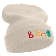 Artistic Boho Logo Embroidered 12 Inch Long Knitted Beanie - Birch OSFM