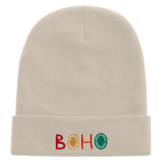 Artistic Boho Logo Embroidered 12 Inch Long Knitted Beanie - Birch OSFM