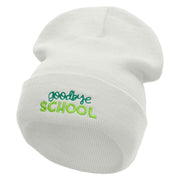 Goodbye School Embroidered 12 Inch Long Knitted Beanie - White OSFM