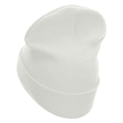 Goodbye School Embroidered 12 Inch Long Knitted Beanie - White OSFM