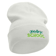 Goodbye School Embroidered 12 Inch Long Knitted Beanie - White OSFM