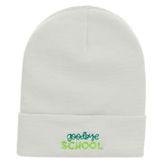 Goodbye School Embroidered 12 Inch Long Knitted Beanie - White OSFM