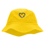 Flowery Heart Embroidered Pigment Dyed Bucket Hat - Yellow OSFM