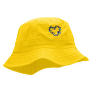 Flowery Heart Embroidered Pigment Dyed Bucket Hat - Yellow OSFM