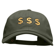 Triple Money Sign Embroidered Unstructured Cotton Twill Washed Cap - Olive OSFM