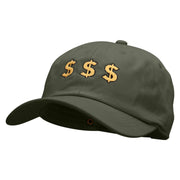 Triple Money Sign Embroidered Unstructured Cotton Twill Washed Cap - Olive OSFM