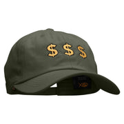 Triple Money Sign Embroidered Unstructured Cotton Twill Washed Cap - Olive OSFM