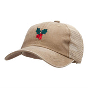 Christmas Holly Embroidered Iron on Patch Applique Patched Pigment Dyed Mesh Cap