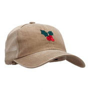 Christmas Holly Embroidered Iron on Patch Applique Patched Pigment Dyed Mesh Cap