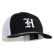 Old English White H Patched Cotton Deluxe Trucker Ball Cap - Black White OSFM