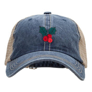 Christmas Holly Embroidered Iron on Patch Applique Patched Pigment Dyed Mesh Cap