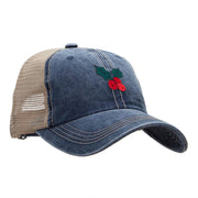 Christmas Holly Embroidered Iron on Patch Applique Patched Pigment Dyed Mesh Cap