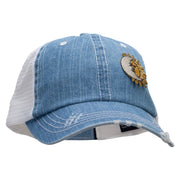 Moon over Sun Patched 6 Panel Denim Frayed Mesh Cap