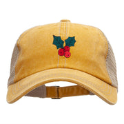 Christmas Holly Embroidered Iron on Patch Applique Patched Pigment Dyed Mesh Cap