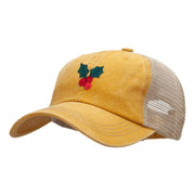 Christmas Holly Embroidered Iron on Patch Applique Patched Pigment Dyed Mesh Cap