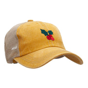 Christmas Holly Embroidered Iron on Patch Applique Patched Pigment Dyed Mesh Cap