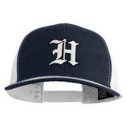 Old English White H Patched Cotton Deluxe Trucker Ball Cap - Navy White OSFM