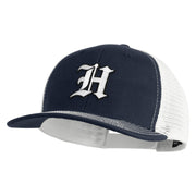 Old English White H Patched Cotton Deluxe Trucker Ball Cap - Navy White OSFM