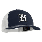 Old English White H Patched Cotton Deluxe Trucker Ball Cap - Navy White OSFM
