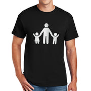 Family Father Holds Children Hands Graphic Design Men's Big Size Cotton Polyester DryBlend T-Shirt - Black XS