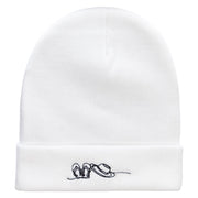 Beach Fit Embroidered 12 Inch Long Knitted Beanie - White OSFM