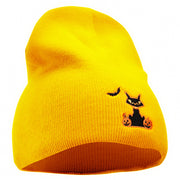 Halloween Bat, Cat and Pumpkin Embroidered Short Beanie