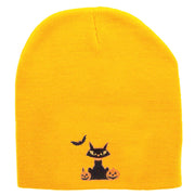 Halloween Bat, Cat and Pumpkin Embroidered Short Beanie