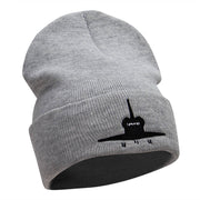 Space Shuttle Silhouette Embroidered Long Knitted Beanie