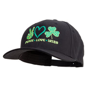 Peace Love Irish Embroidered Unconstructed high profile Cotton Flat Bill Cap - Black OSFM