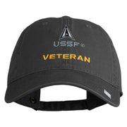 US Space Force Veteran Delta Embroidered Washed Solid Pigment Dyed Cotton Twill Brass Buckle Cap - Black OSFM