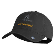 US Space Force Veteran Delta Embroidered Washed Solid Pigment Dyed Cotton Twill Brass Buckle Cap - Black OSFM