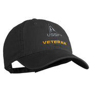 US Space Force Veteran Delta Embroidered Washed Solid Pigment Dyed Cotton Twill Brass Buckle Cap - Black OSFM