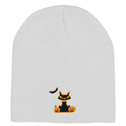 Halloween Bat, Cat and Pumpkin Embroidered Short Beanie