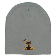 Halloween Bat, Cat and Pumpkin Embroidered Short Beanie