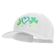 Peace Love Irish Embroidered Unconstructed high profile Cotton Flat Bill Cap - White OSFM