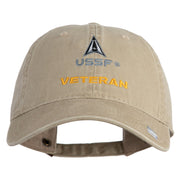 US Space Force Veteran Delta Embroidered Washed Solid Pigment Dyed Cotton Twill Brass Buckle Cap - Khaki OSFM