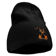 Halloween Bat, Cat and Pumpkin Embroidered Short Beanie