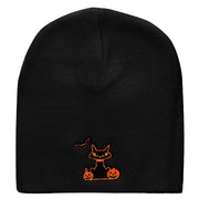 Halloween Bat, Cat and Pumpkin Embroidered Short Beanie