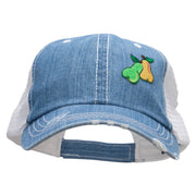 Pears Fruit Patched 6 Panel Denim Frayed Mesh Cap