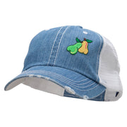 Pears Fruit Patched 6 Panel Denim Frayed Mesh Cap