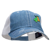 Pears Fruit Patched 6 Panel Denim Frayed Mesh Cap