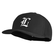 Old English White L Patched Cotton Deluxe Trucker Ball Cap - Black Black OSFM