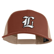 Old English White L Patched Cotton Deluxe Trucker Ball Cap - Brown Khaki OSFM